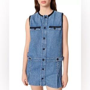 NWT Maje Embroidered Trim Denim Dress Sz 36 (S)